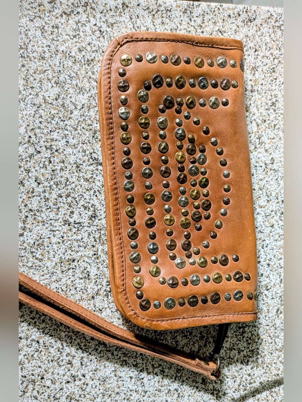 VIOLA Castellani Florence Italy Leather Zip Around Long Stud Wallet Wristle